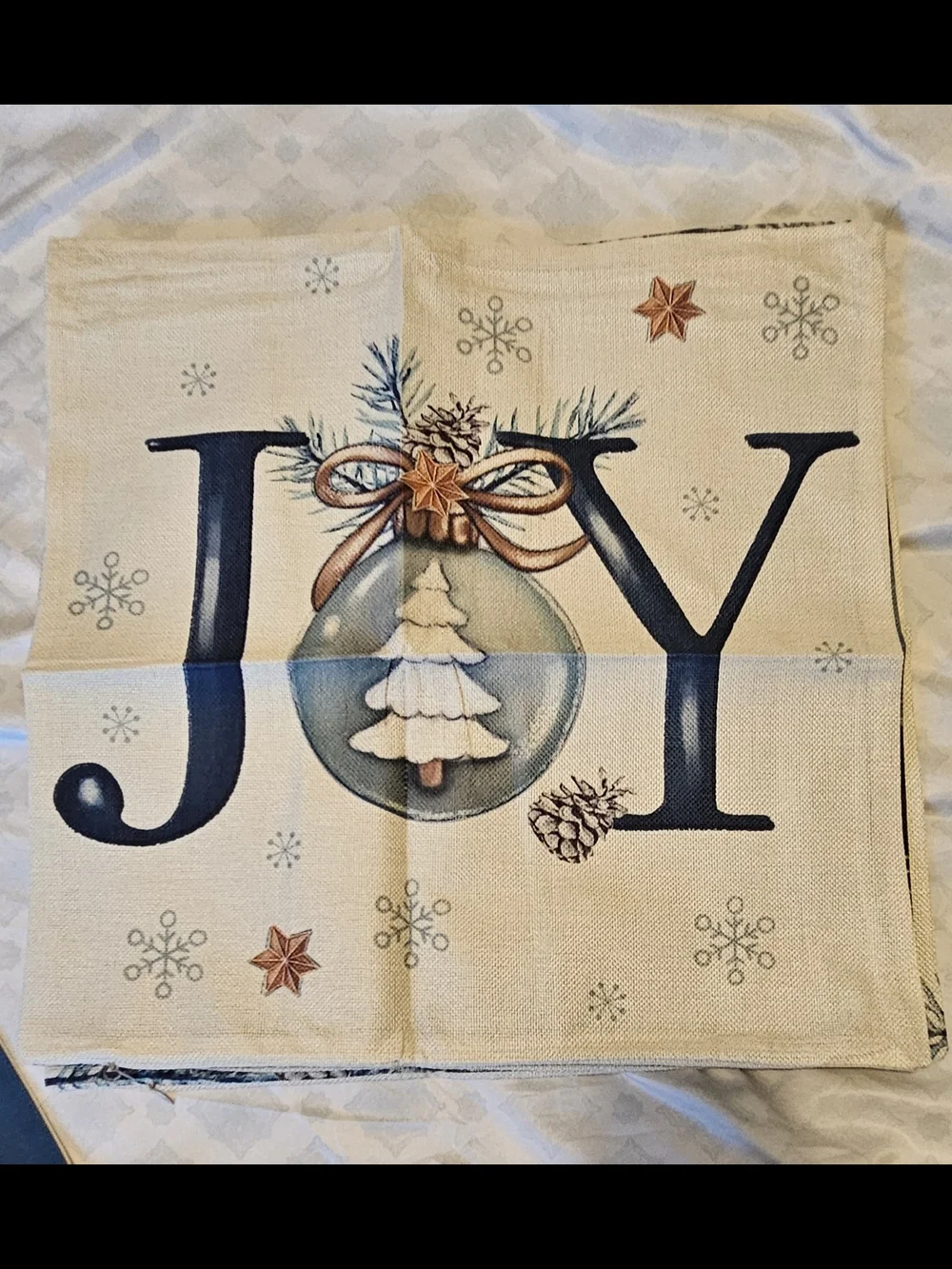 Holiday 'Merry Christmas' Decorative Pillow Cover - Ivory and Navy